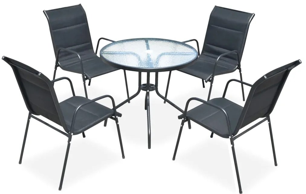 43318 vidaXL Conjunto de jantar para jardim 5 pcs 80x71 cm aço preto