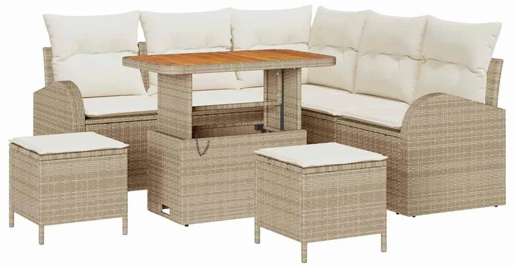 Conjunto de sofá de jardim de 8 peças com almofadas bege em poli-ratta