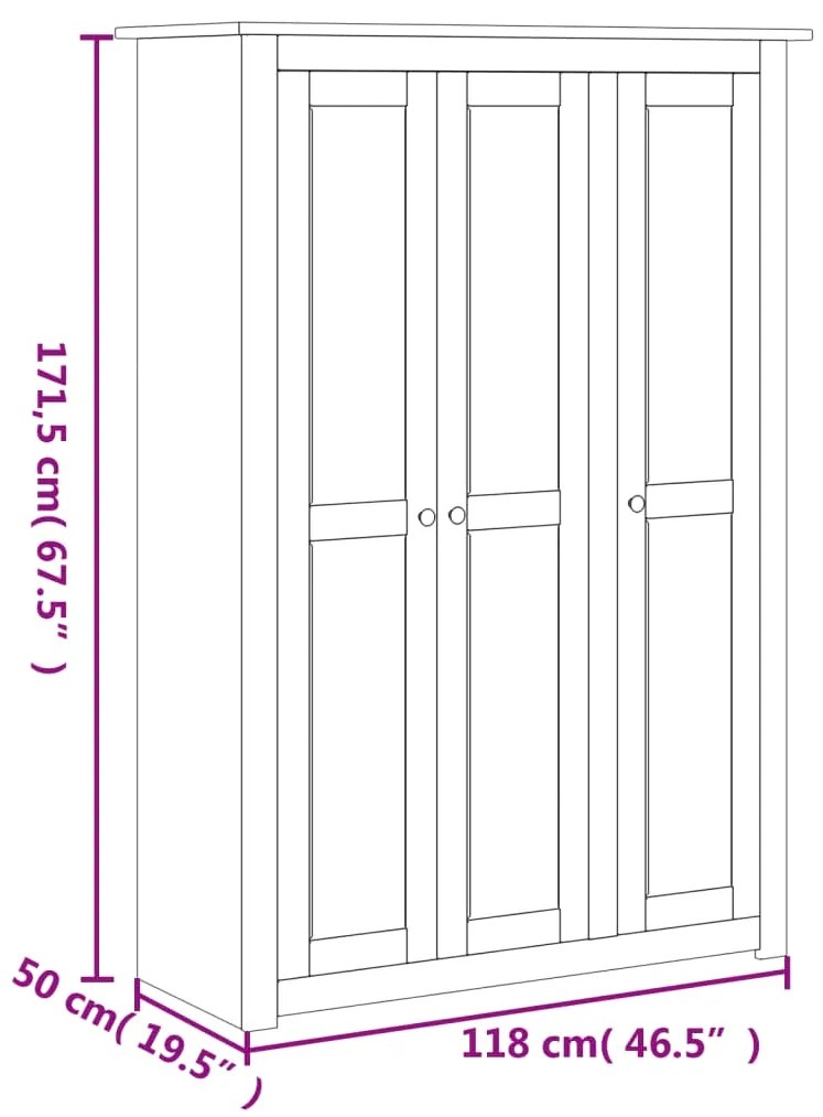 Roupeiro com 3 portas branco 118x50x171,5 cm pinho Panamá