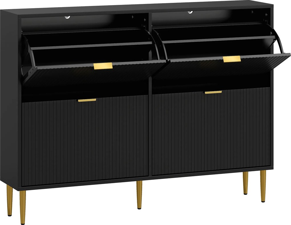 HOMCOM Sapateira Estreita com 4 Portas Caneladas e Estantes Ajustáveis para 20 Pares 105x24x91,5 cm Preto | Aosom Portugal