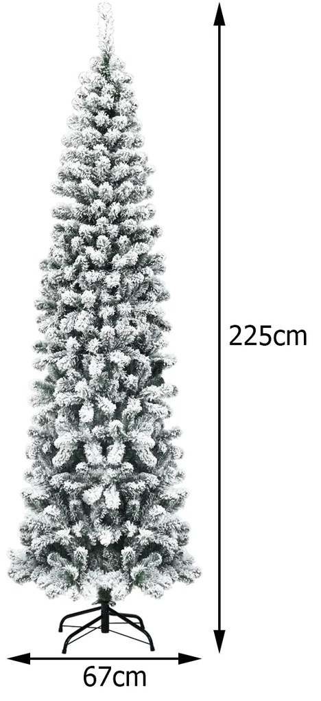 Árvore de Natal com neve de 225 cm iluminada com 350 luzes LED quentes 641 ramos e base metálica dobrável Verde