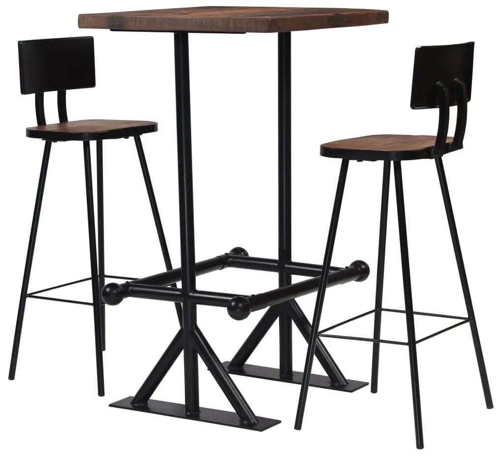 Conjunto de bar 3 pcs madeira recuperada maciça