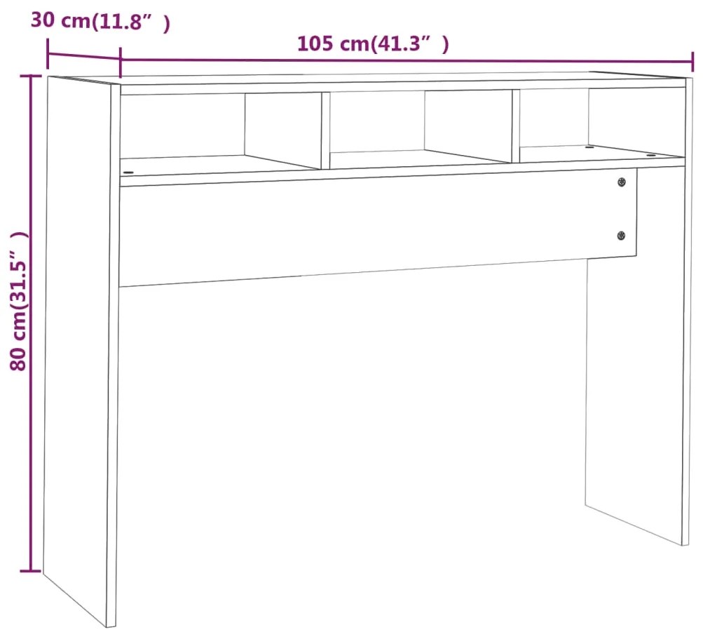 Mesa consola 105x30x80 cm derivados de madeira branco brilhante