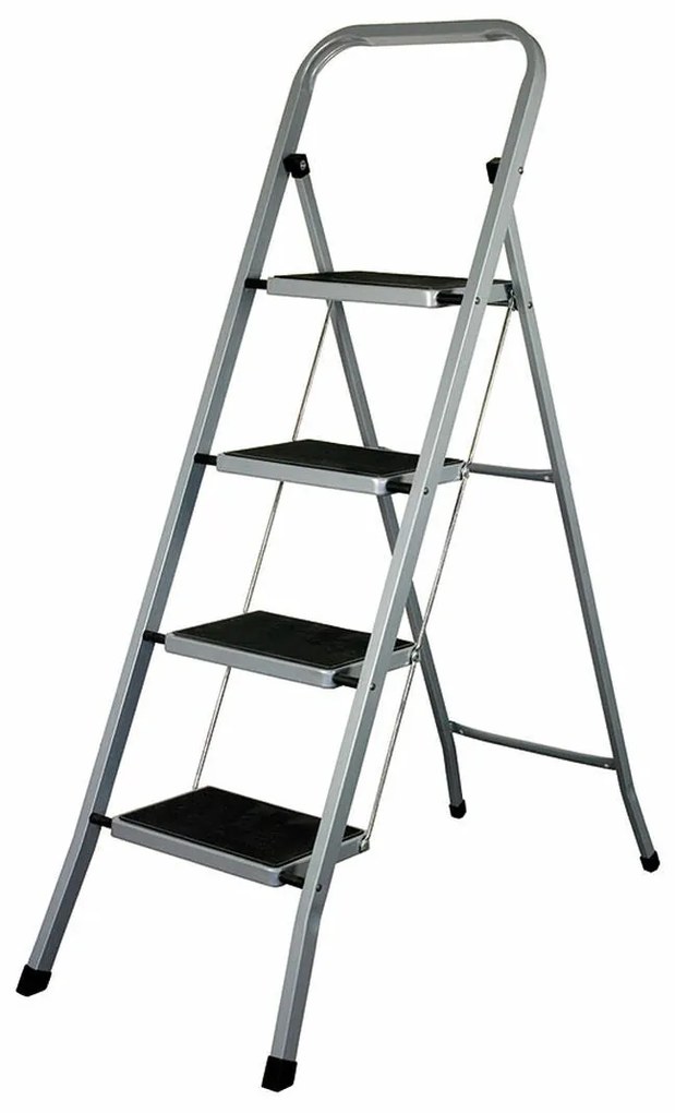Escadote Dobrável de 4 Degraus EDM Cinzento Aço (47 x 89 x 128 cm)