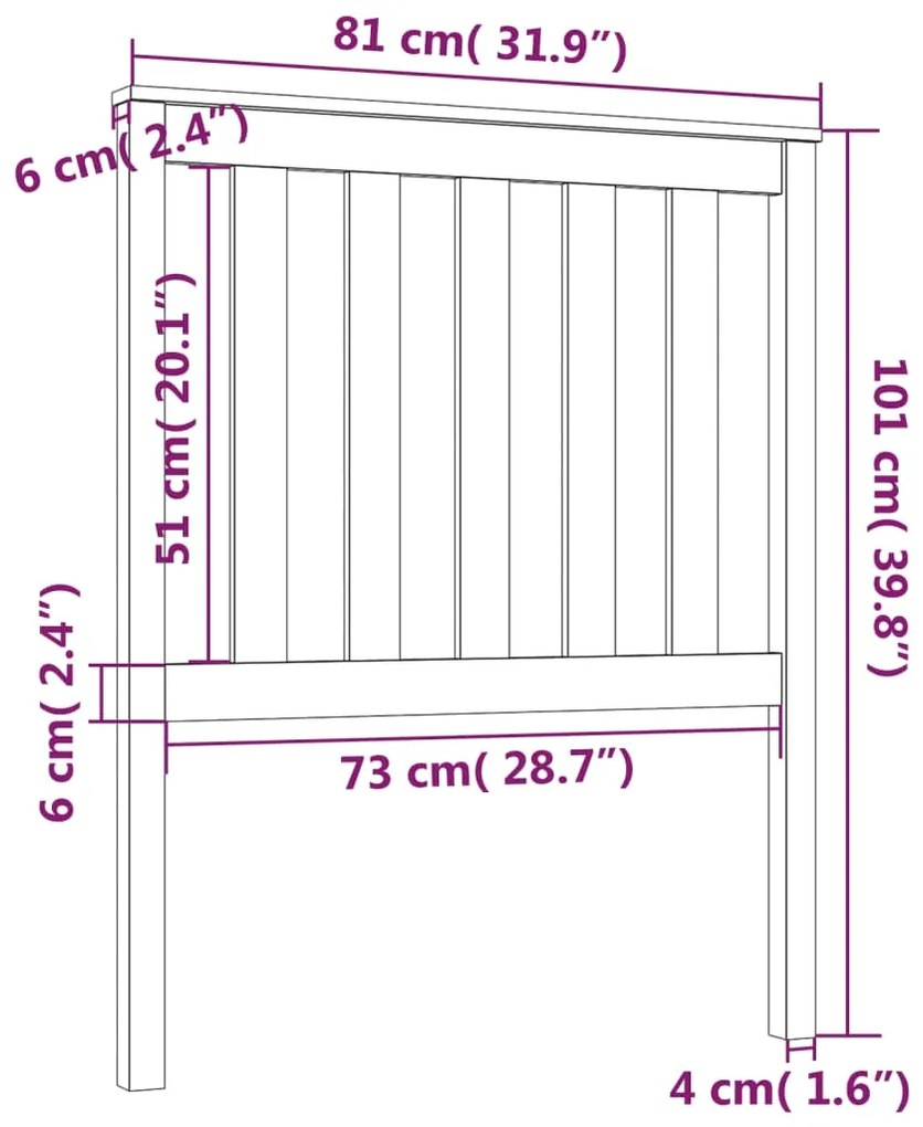 Cabeceira de cama 81x6x101 cm pinho maciço preto