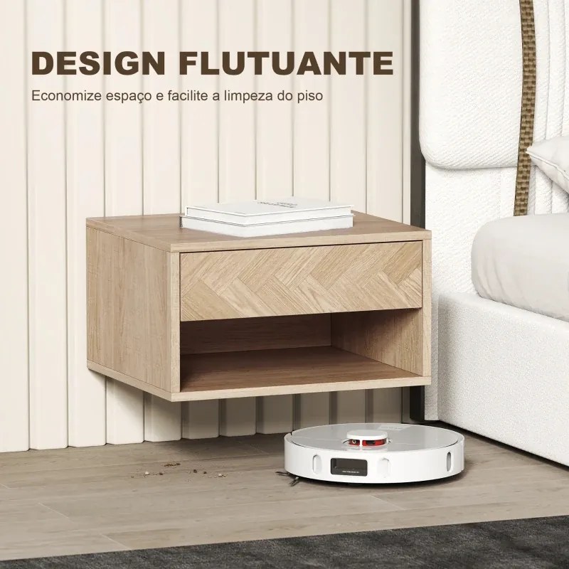 Conjunto de 2 Mesas de Cabeceira Suspensas com Gaveta e Compartimento para Quarto Sala 37x32x21 cm Madeira