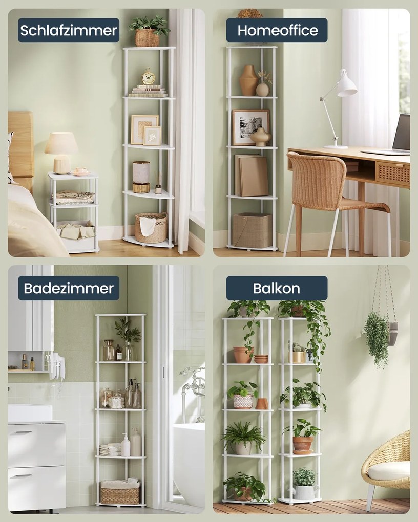 Estante de canto com 5 prateleiras 38,3 x 27 x 139 cm Branco