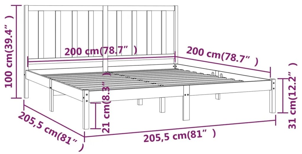 Estrutura de cama 200x200 cm madeira de pinho maciça