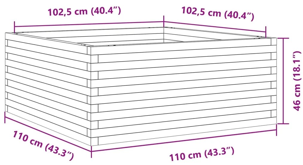 Vaso/floreira jardim 110x110x46 cm madeira pinho maciça branco