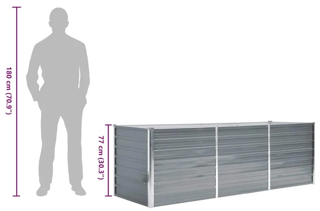 Canteiro elevado de jardim aço galvanizado 240x80x77cm cinzento