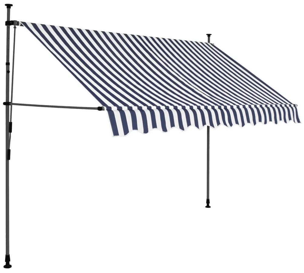Toldo retrátil manual com LED 250 cm azul e branco