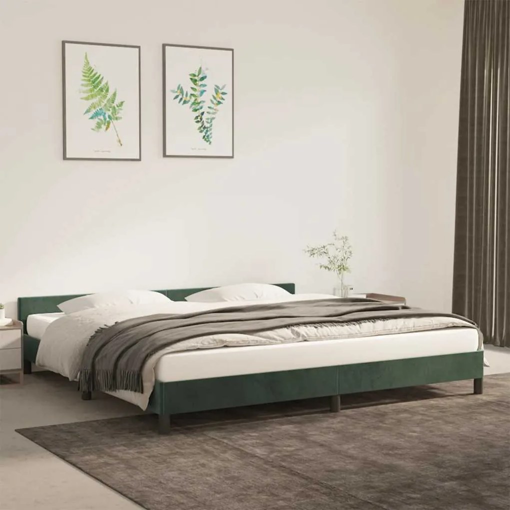 Estrutura de cama sem colchão 200x200 cm veludo verde-escuro