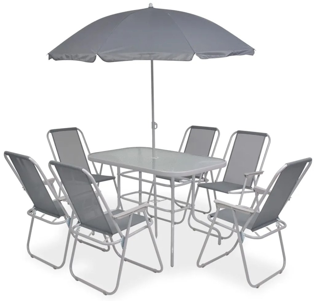 43786 vidaXL 8pcs conjunto de jantar para jardim textilene cinzento