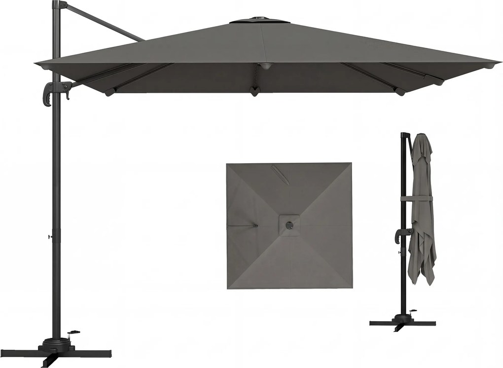 Outsunny Guarda-chuva Grande de Pressa Lateral Inclinável 3x3 m com Base em Cruz e Manivela em Poliéster Cinza Escuro | Aosom Portugal