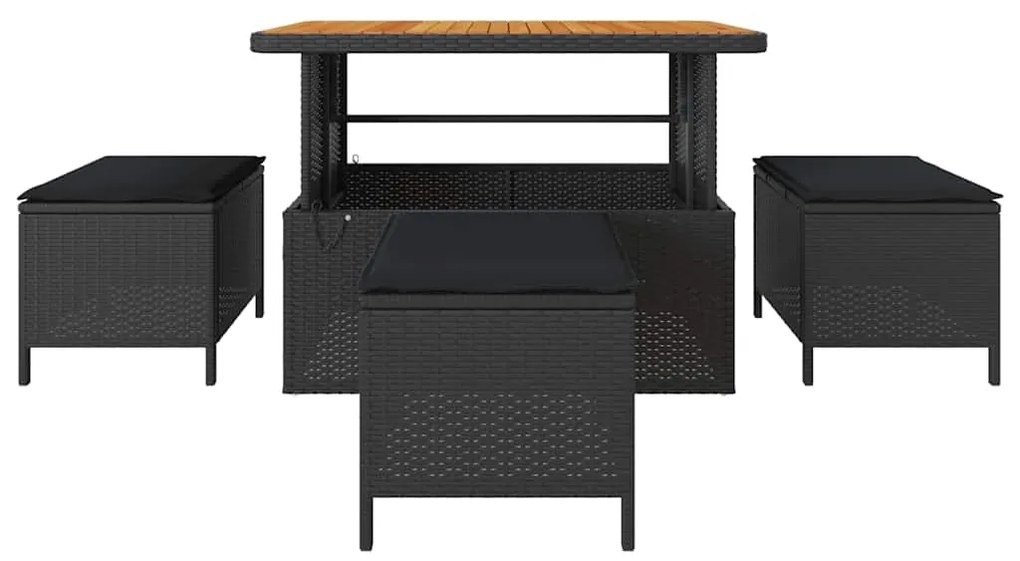 Conjunto de Jantar de 4 Peças com Almofadas Preto em Rattan de Polipro