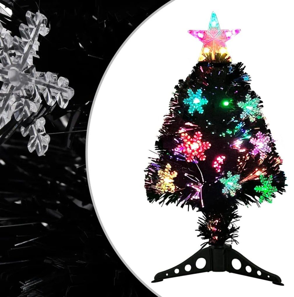 vidaXL Árvore de Natal com flocos de neve LED 64 cm fibra ótica preto