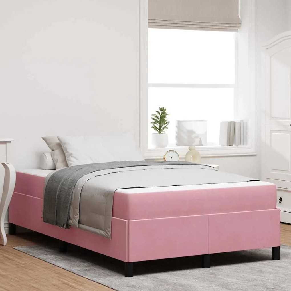 vidaXL Estrutura da Cama com colchão Rosa e branco 120 x 200 cm Veludo