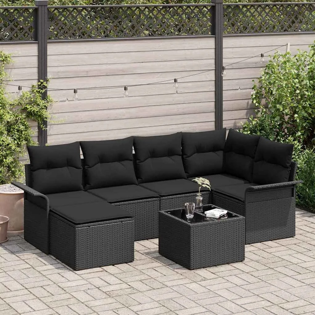 vidaXL Conjunto de Sofá de Jardim 7 pcs Preto vime PE