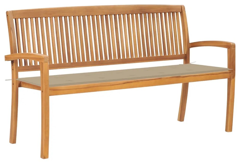 vidaXL Banco de jardim empilhável c/ almofadão 159 cm teca maciça
