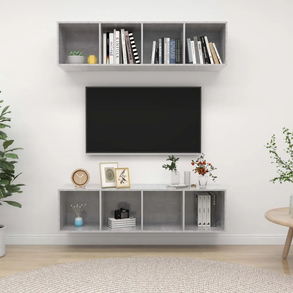 vidaXL Armários de parede para TV 2 pcs contraplacado cinzento cimento