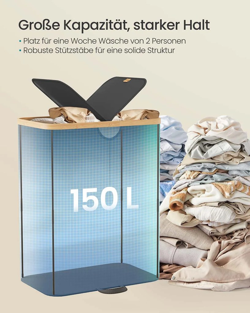 Cesto para roupa suja com dois compartimentos 52 x 38,5 x 75 cm Cinzento + Bege