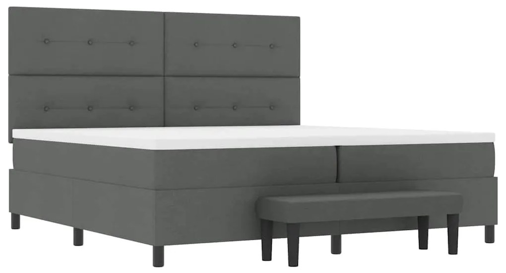 Cama Box Spring com Colchão e Banco Cinza Escuro 200x200 cm Tecido