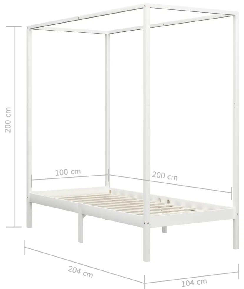 Estrutura de cama com toldo 100x200 cm pinho maciço branco