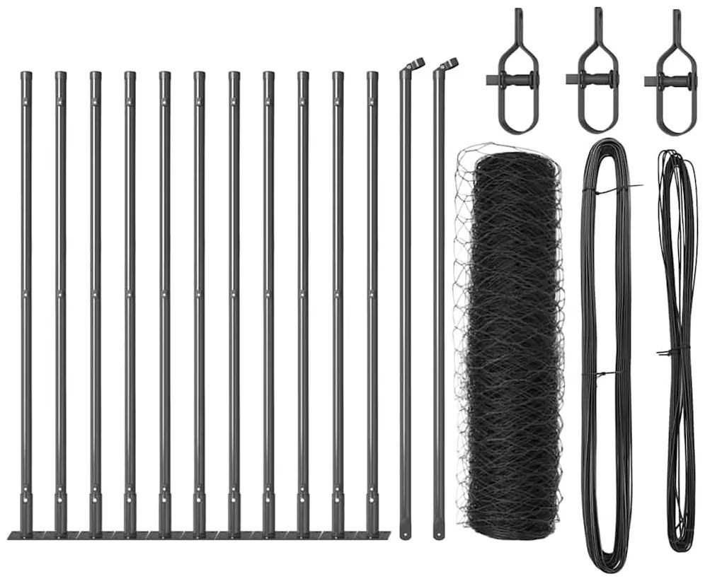 Conjunto de Cercas Conjunto de 2 Cinza Aço 25 x 0.5 m Durável