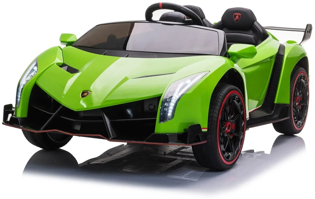 Carro elétrico para Crianças Lamborghini Veneno 12V 4x4 Rodas Espuma, assento couro ecológico EVA Verde