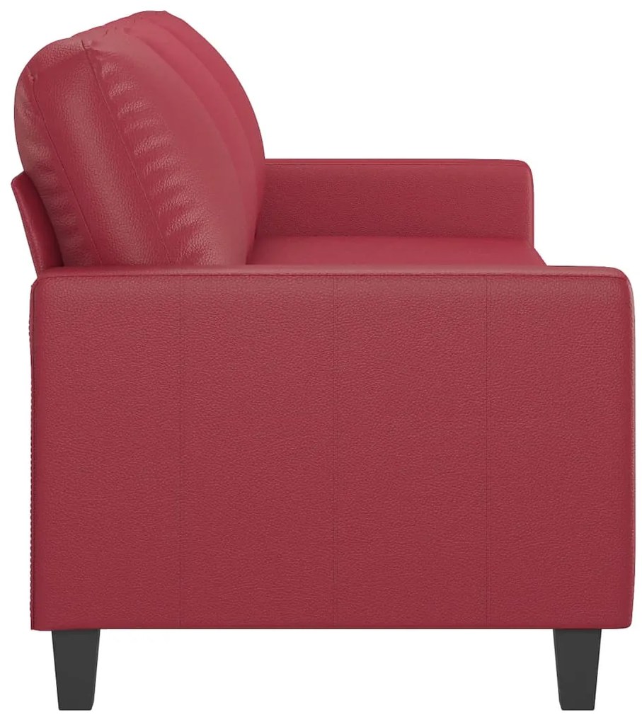 Sofá de 3 lugares 180 cm couro artificial vermelho tinto