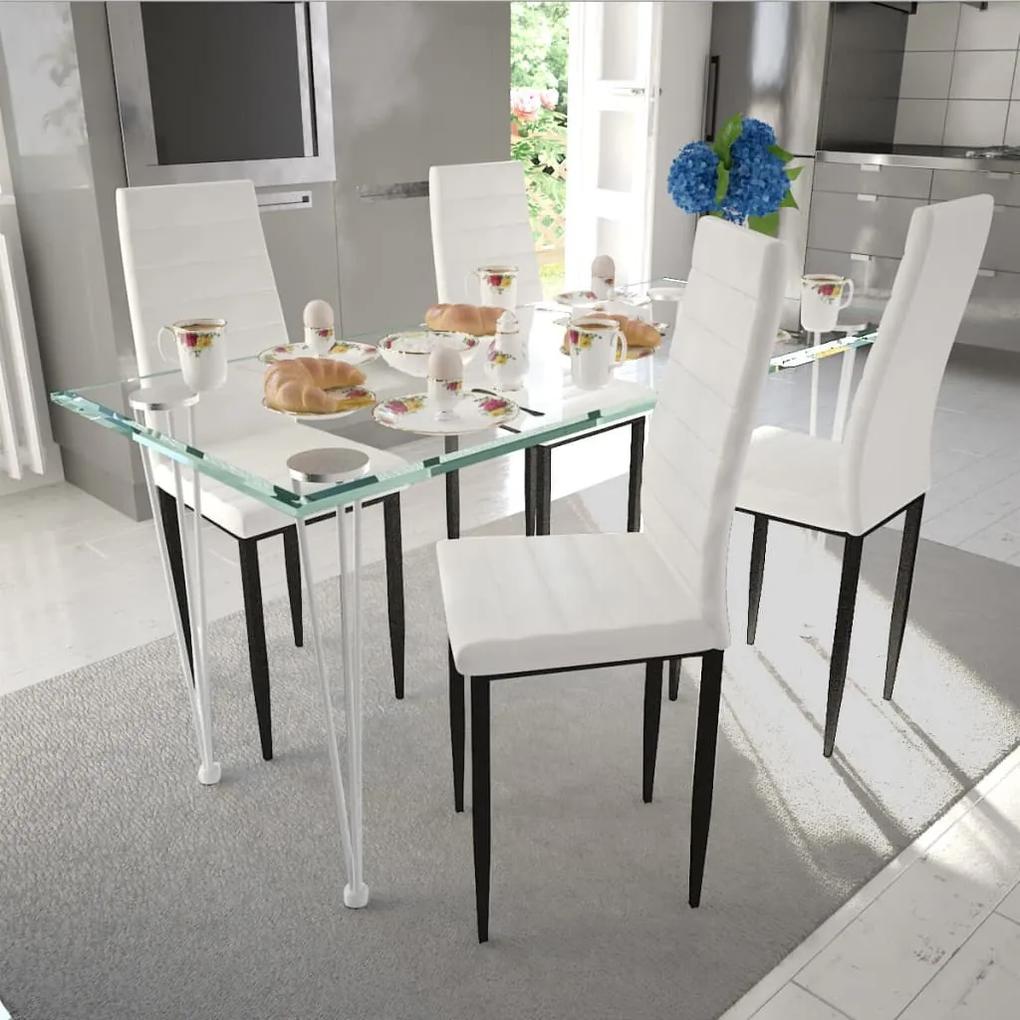 271691 vidaXL Conjunto de jantar com 1 mesa de vidro e 4 cadeiras em branco