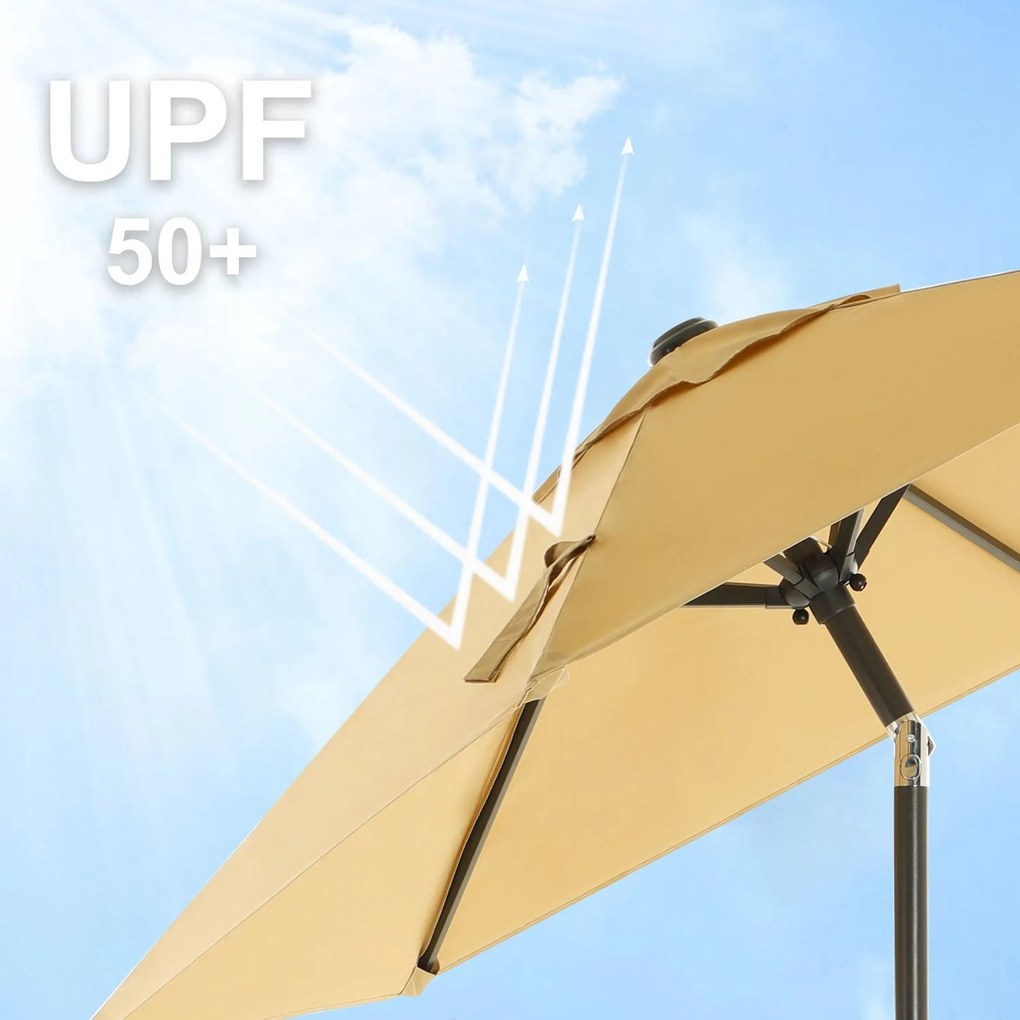 Guarda-sol Ø 200 cm com inclinação proteção UPF 50+Taupe