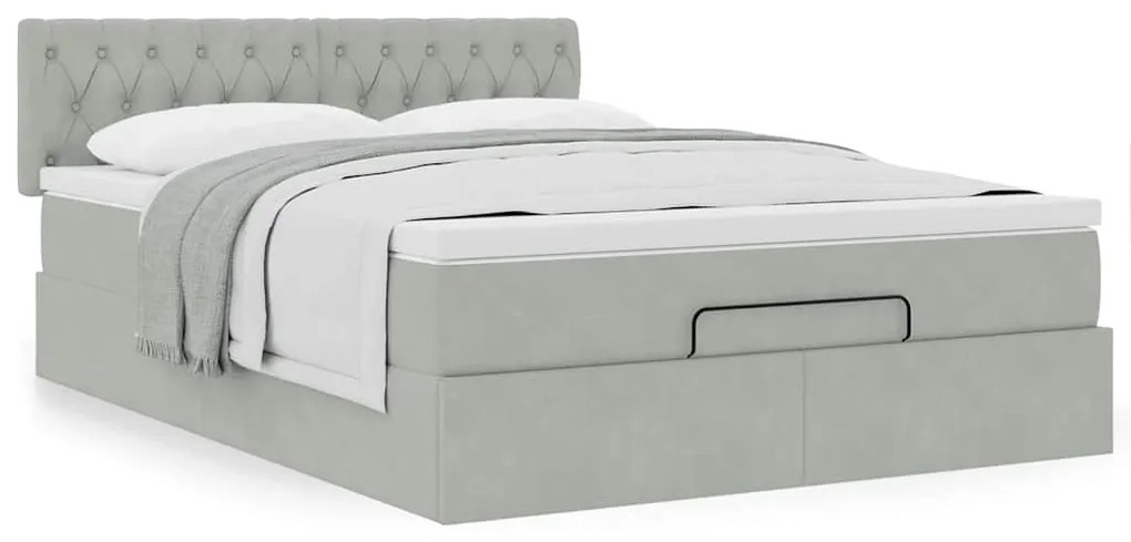 Estrutura de cama otomana com colchão 140x200 cm cinzento claro