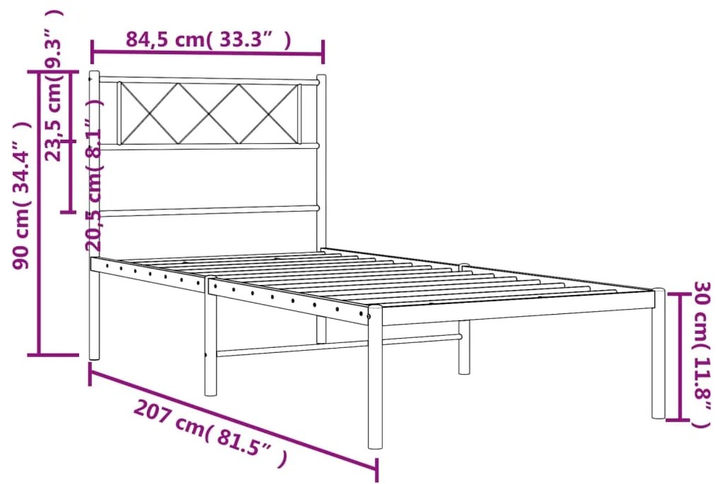 Estrutura de cama com cabeceira 80x200 cm metal preto