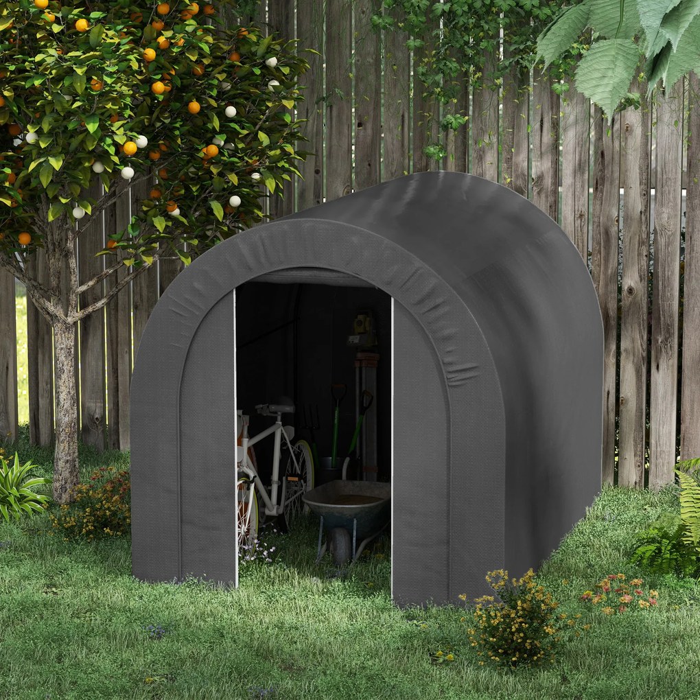 Abrigo de jardim em Lona, tenda de arrumação exterior, abrigo para bicicletas, garagem para bicicletas, lona em PE e metal, 2,4 x 1,8 x 1,9 m, cinzent