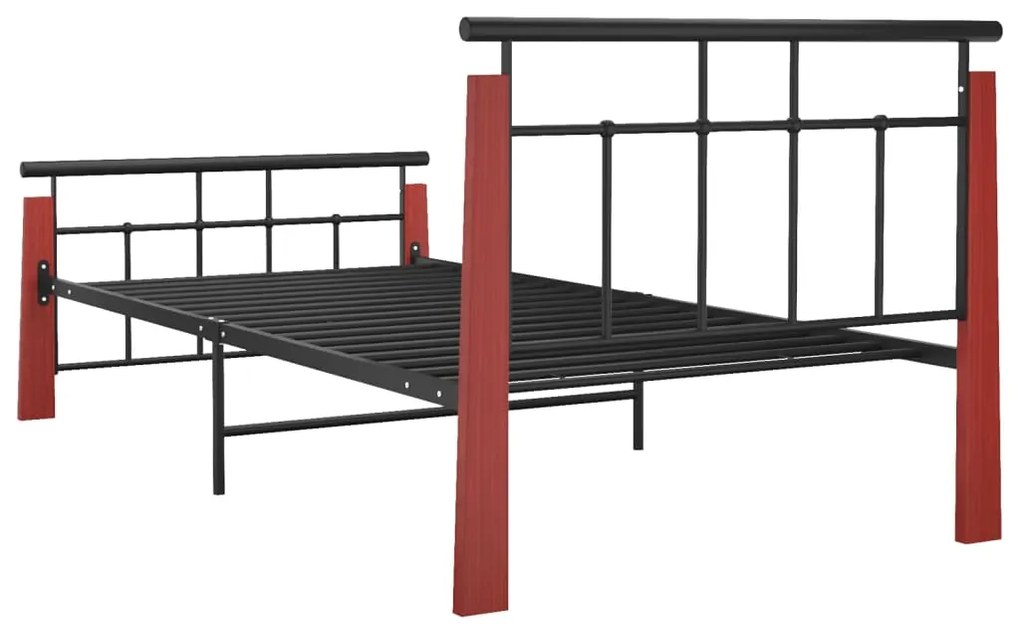 Estrutura de cama 90x200 cm metal e madeira de carvalho maciça