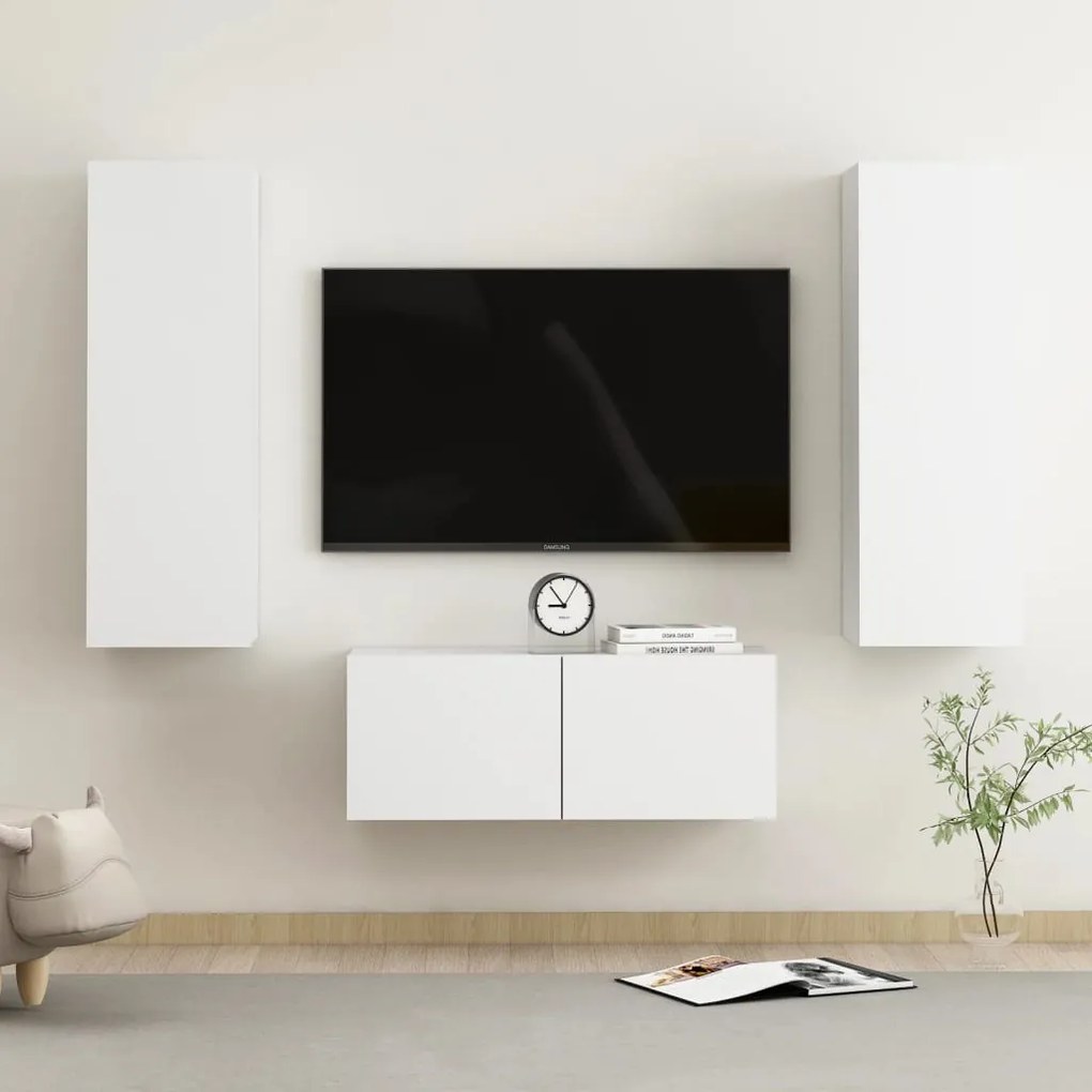 3078658 vidaXL 3 pcs conjunto de móveis de TV contraplacado branco