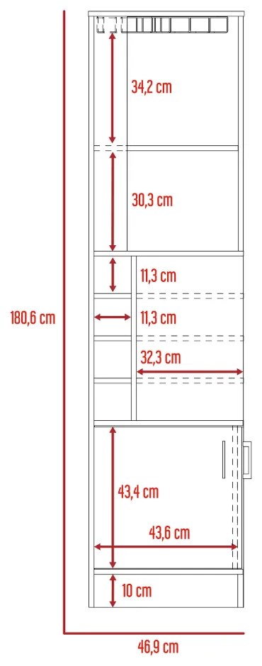 Móvel de bar garrafeira de Canto Andorra com suporte de Copos, a 180,6 cm a x 46,9 cm e x 46,9 cm p, cor noz