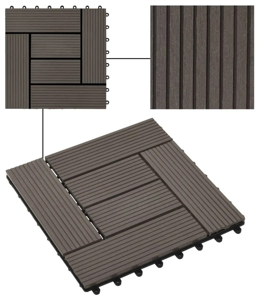 Ladrilhos de pavimento 11 pcs WPC 1m² 30x30 cm castanho escuro