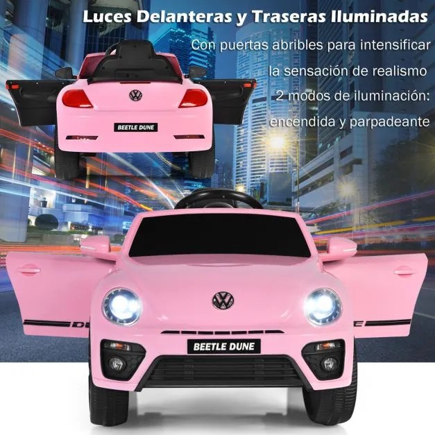 Carro elétrico para crianças bateria 12V Volkswagen Beetle com luzes de controlo remoto e musica 95 x 56 x 47 cm Rosa