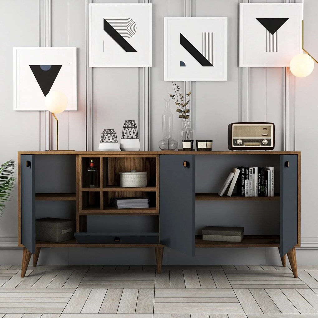 Console Napoli – Anthracite e Nogueira – 180x81x35 cm