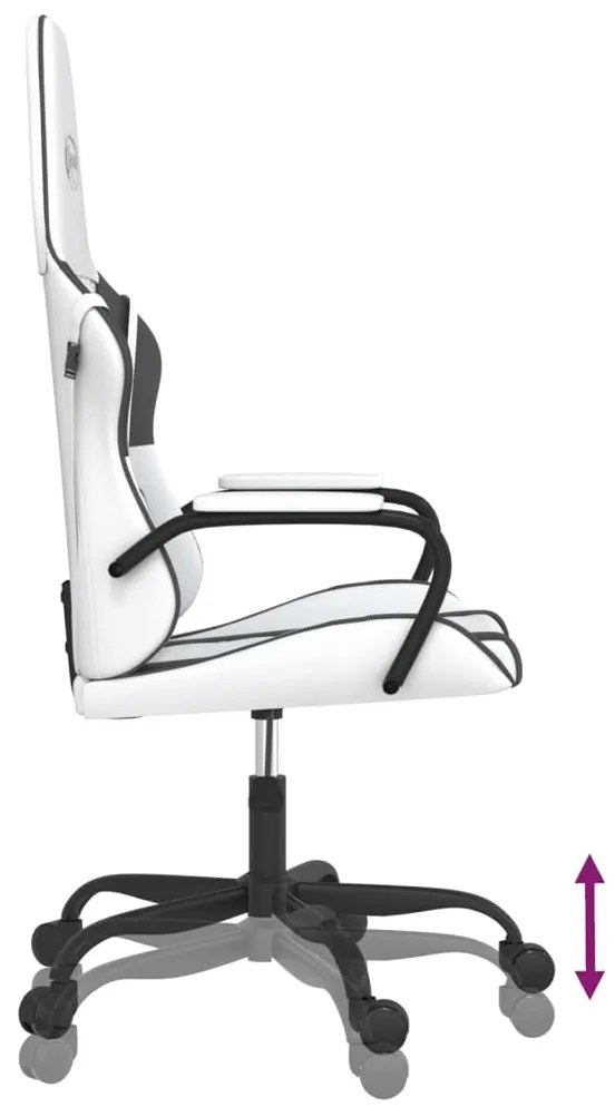 Cadeira gaming massagens couro artificial branco e preto