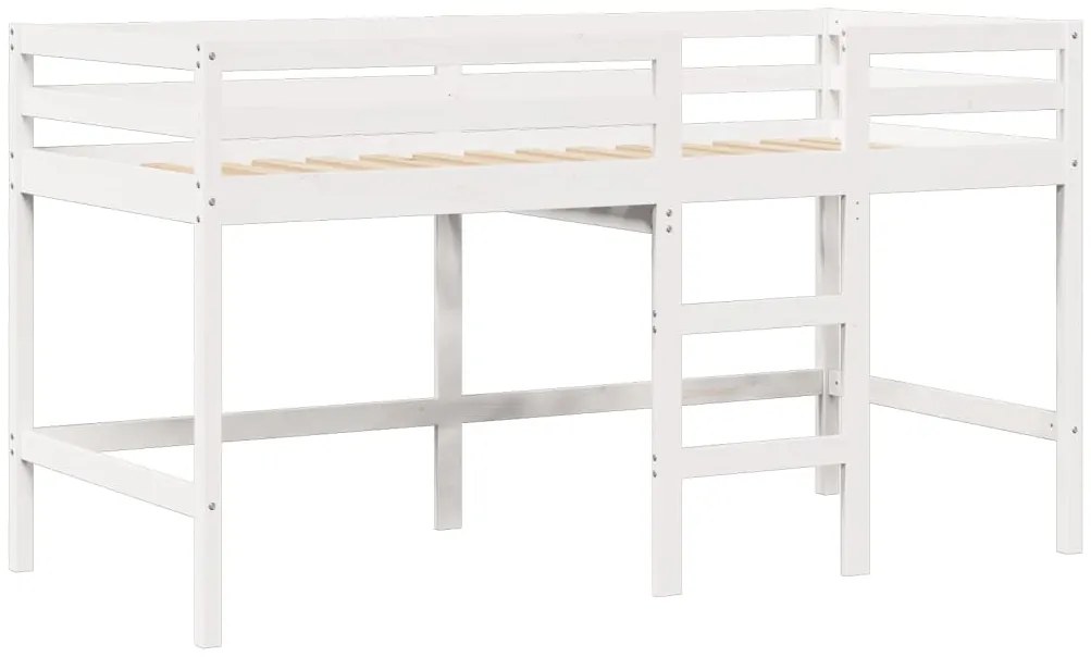 Cama alta c/ escada e telhado 90x200 cm pinho maciço branco