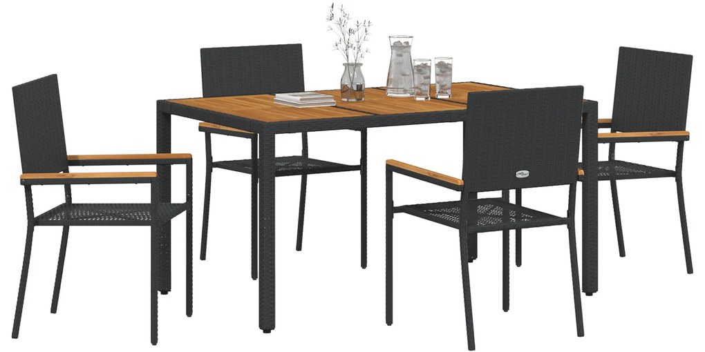 Conjunto de Jantar de 5 Peças vidaXL Rattan Poliéster Preto