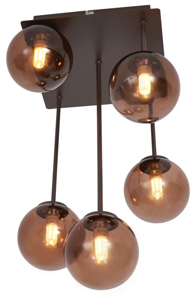 Plafon de design bronze com vidro bronze 5-luzes - Athens Design