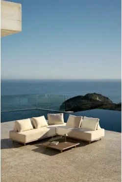 Conjunto De Jardim Com Sofá Modular De Canto De 3 Peças E Mesa De Centro 95x95 Cm Em Acácia Portet Marrom Acácia Claro - Sklum