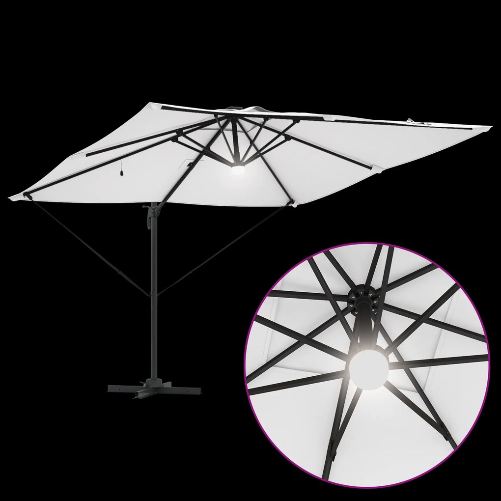Guarda-sol Cantilever Roma com LEDs Areia 286x285x270 cm Alumínio