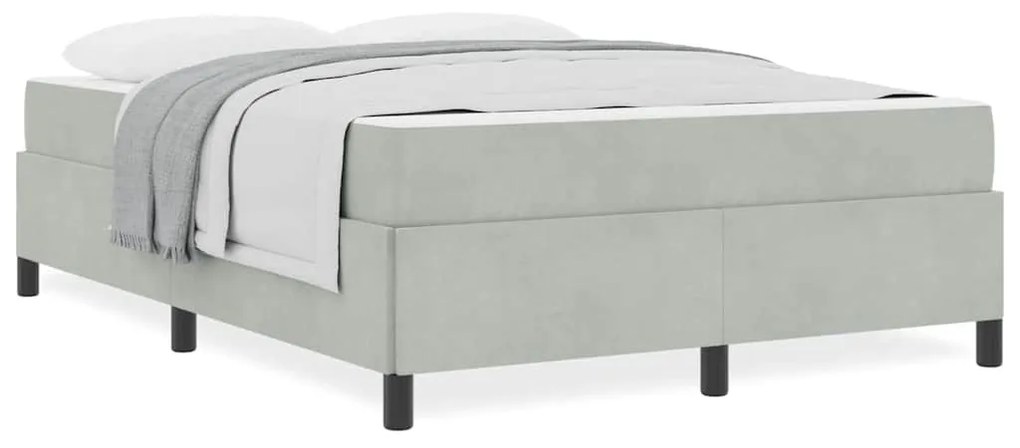 Estrutura da Cama Branco e Cinza Claro 140 x 190 cm Veludo