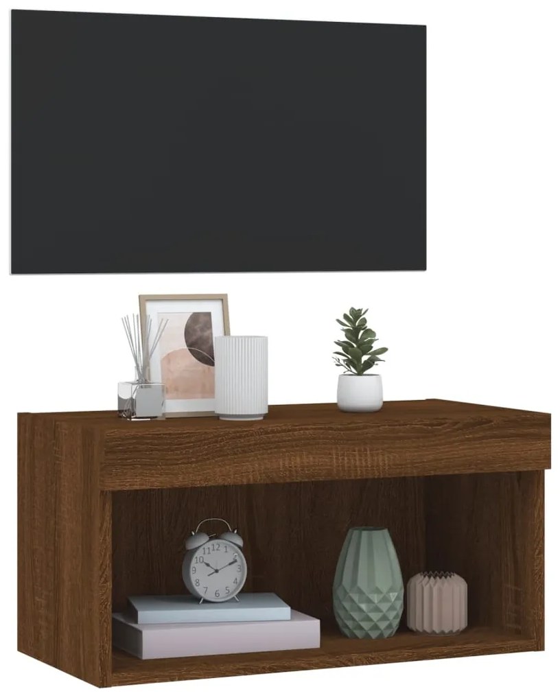 Móvel de TV com luzes LED 60x30x30 cm carvalho castanho
