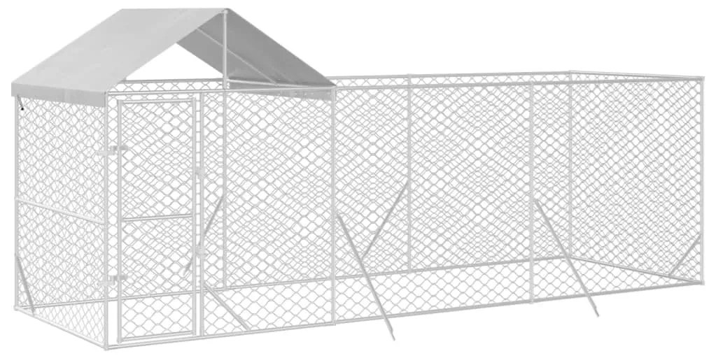 Canil de exterior com teto 6x2x2,5 m aço galvanizado prateado